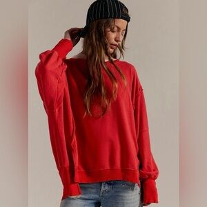 NWT! Free People We The Free Camden Sweatshirt; Flame Red; Size XS